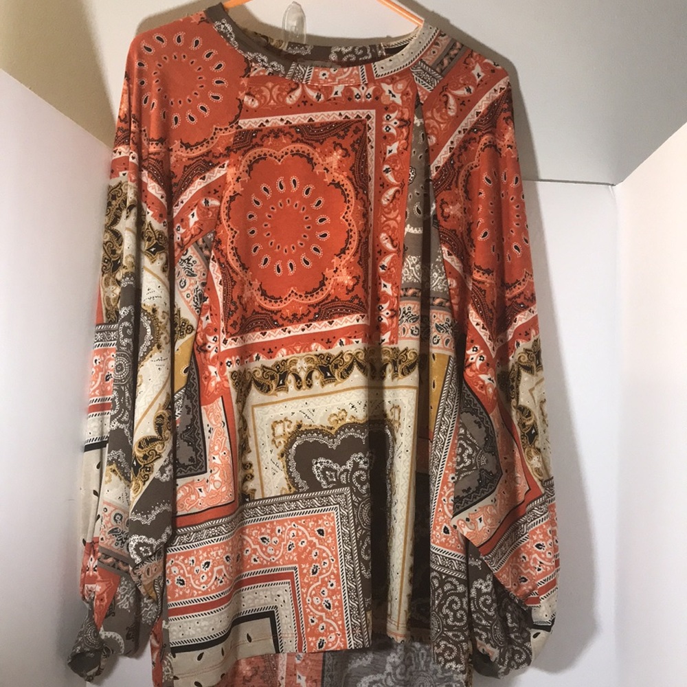 White Birch long sleeve size medium orange brown dolman sleeves boho style top